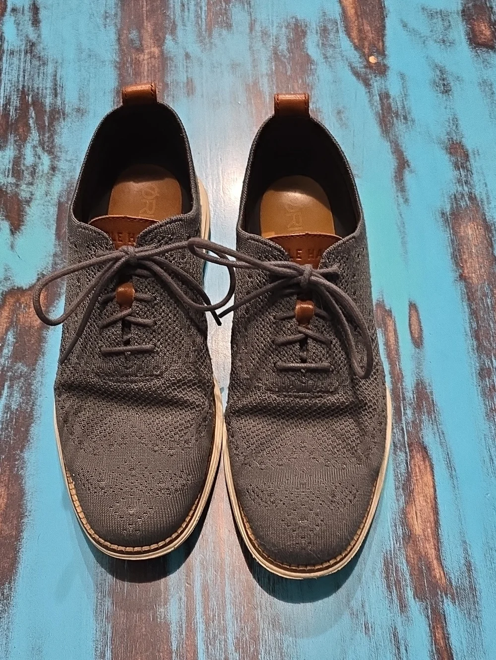 Cole Haan Men's Gray Knit Oxfords with Tan Accents